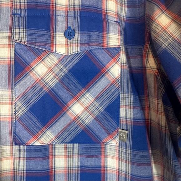 Mountain Hardwear Blue Plaid Collared Short Sleeve Button Down Shirt Men Sz M - Picture 7 of 8